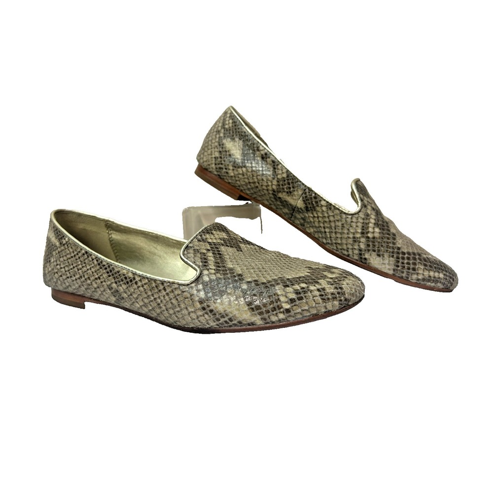 Coach Carrie Flat Loafer Tan Snake Pattern Leather Gold Trim & Insole SZ 9 - Picture 2 of 11